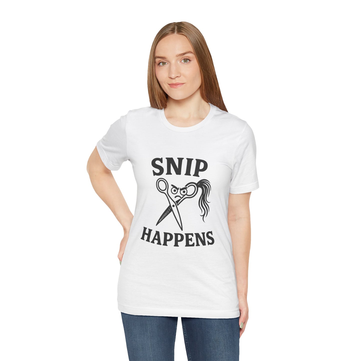 Funny Hair Stylist Tee, Snip Happens Shirt, Hairdresser Gift, Unisex Jersey Tee.