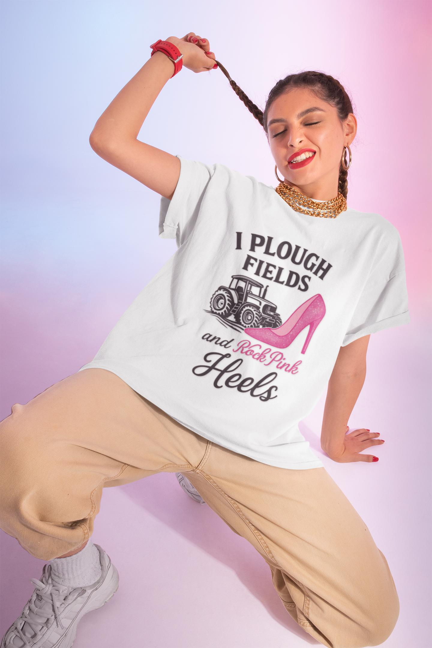 Unisex Heavy Cotton Tee with Fun Farmer Barbie