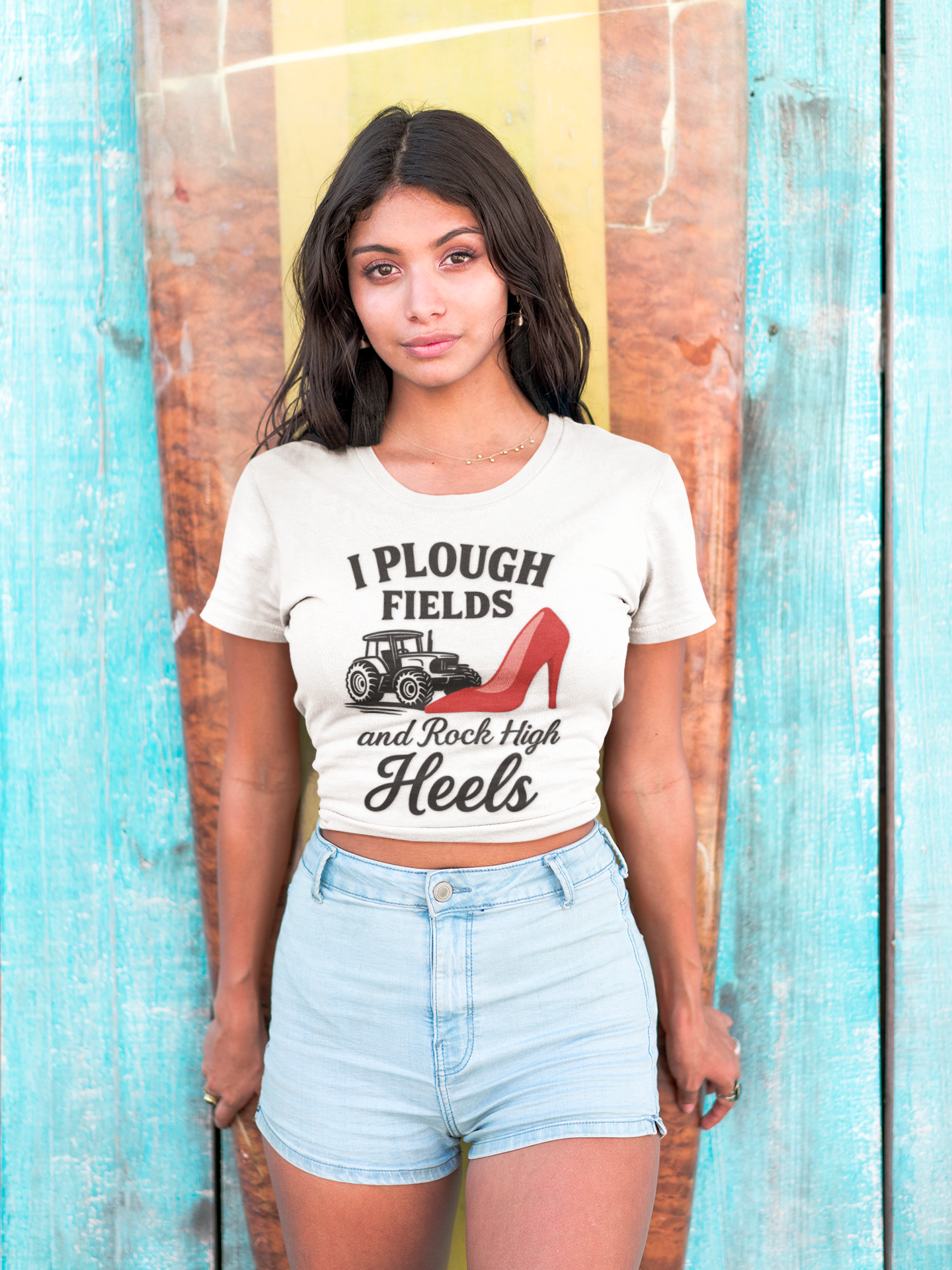 Fun Farm Style Tee, I Plough Fields and Rock High Heels, Country Life, Farmer Gift.