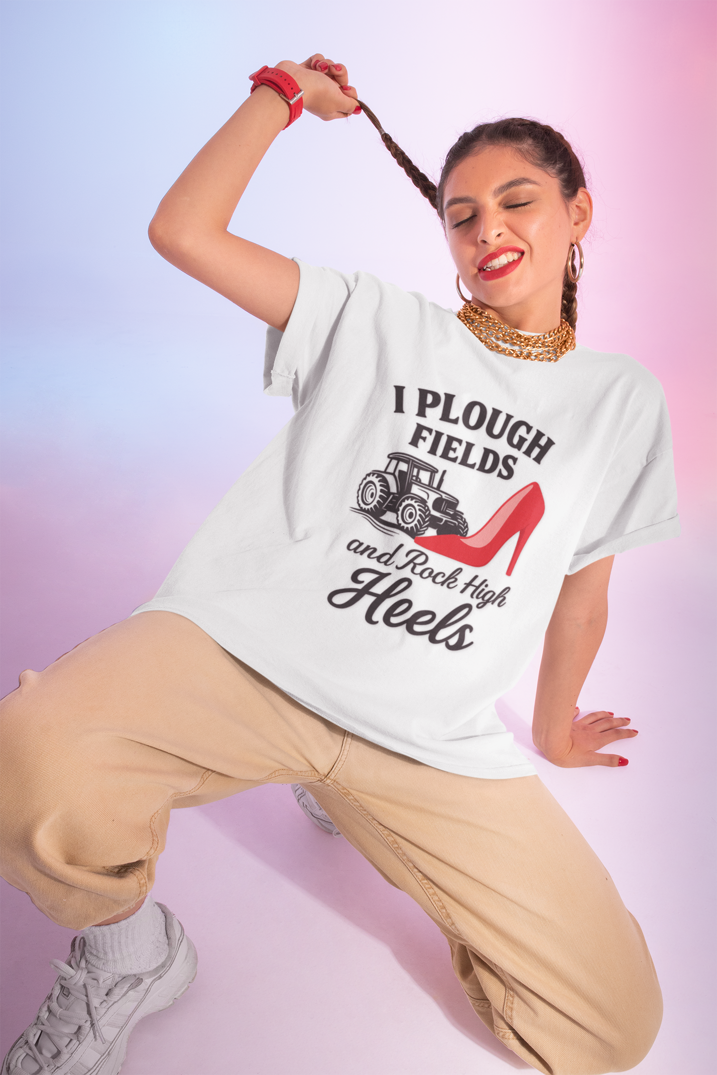 Fun Farm Style Tee, I Plough Fields and Rock High Heels, Country Life, Farmer Gift.